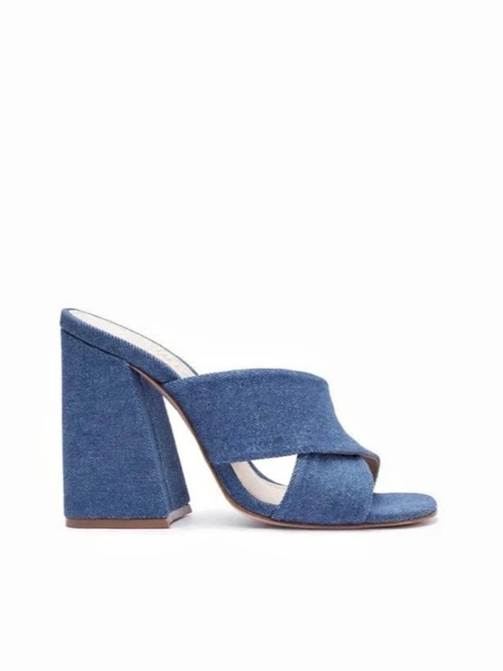 Schutz Callie Blue Denim Block Heel Sandal Blue US 8 - Picture 1 of 8